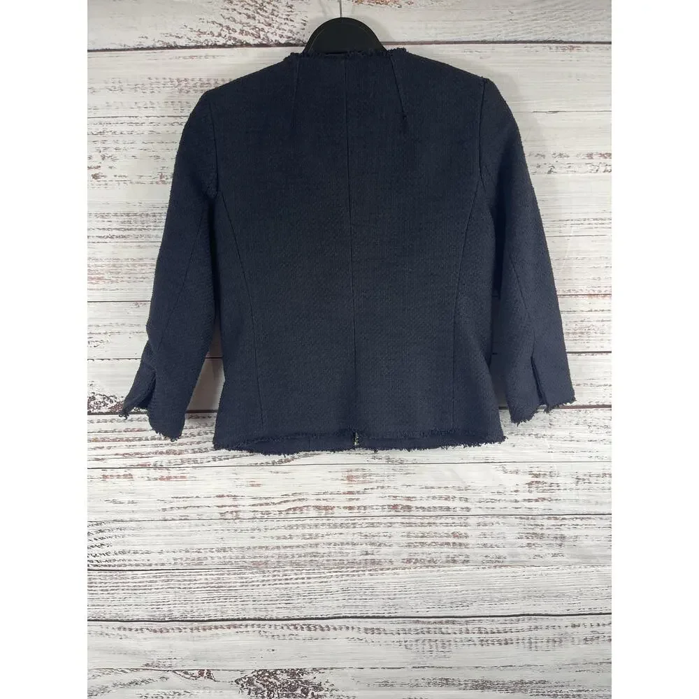Michael Michael Kors Jacket Women's Size 4 Black Zip Front Tweed Gold Zippers